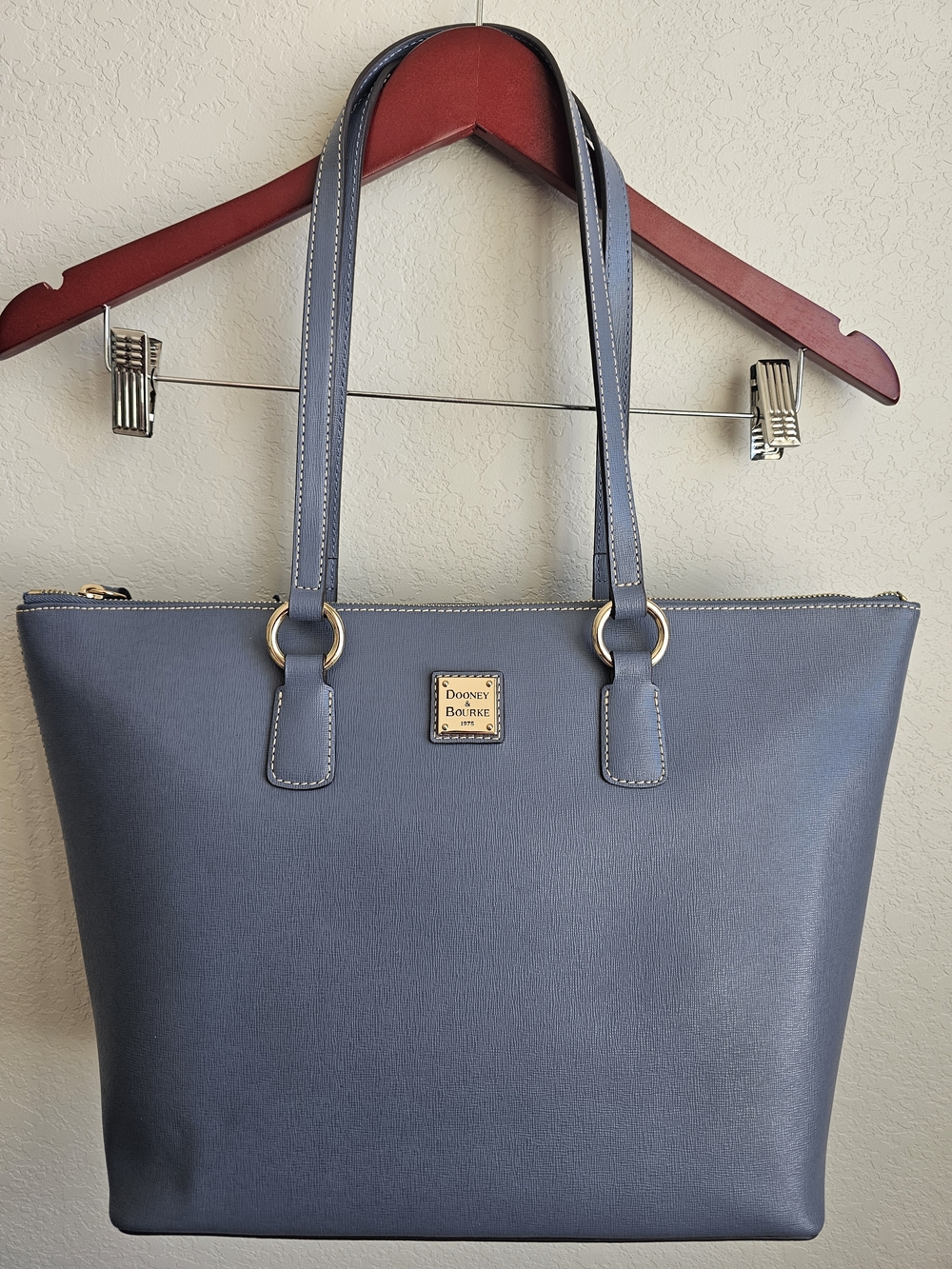 Dooney & Bourke Blue Saffiano-Style Tote with Gold Hardware - Picture 2 of 16